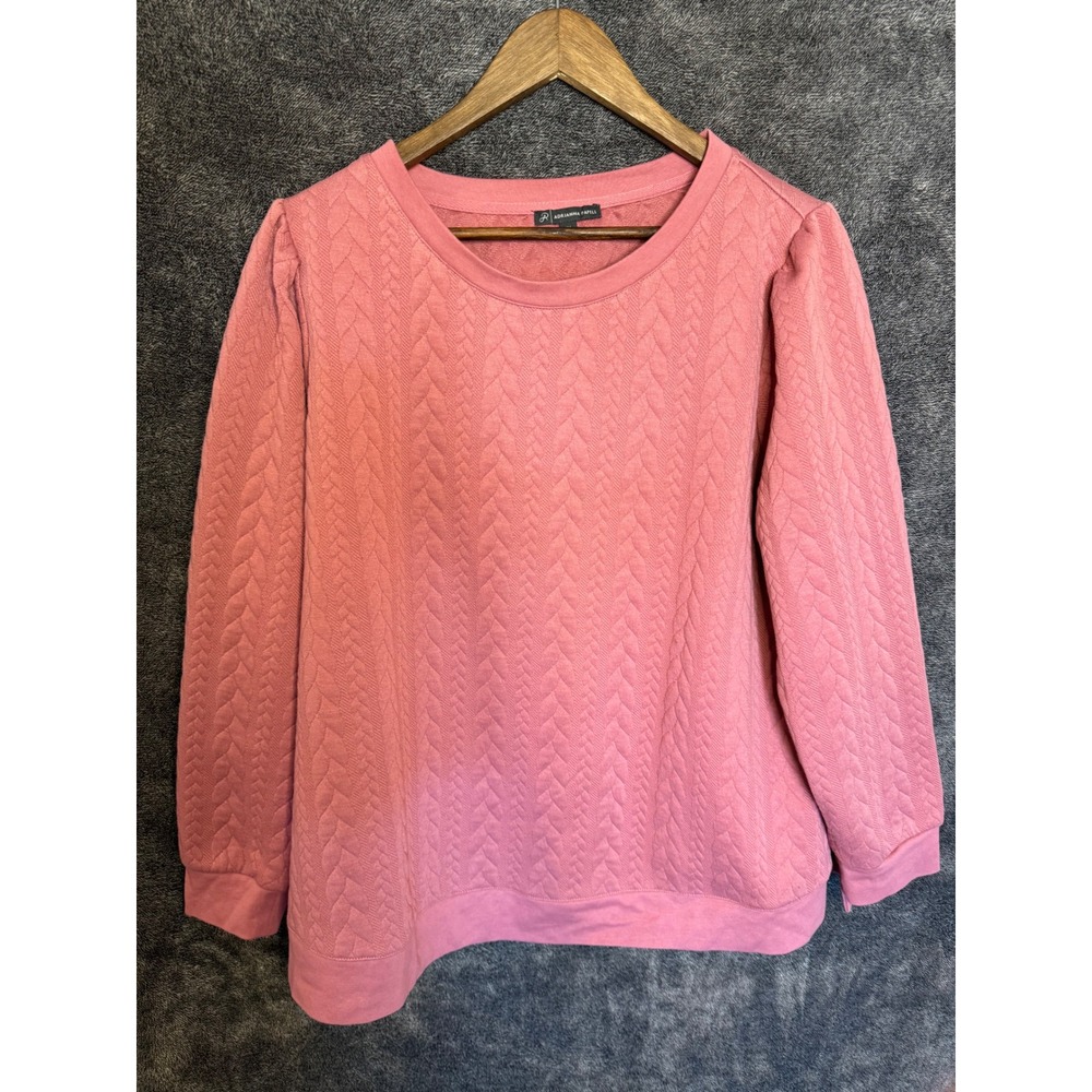 Adrianna Papell Pink Quilted Chevron Sweatshirt Pullover Puffed Shoulder 1X